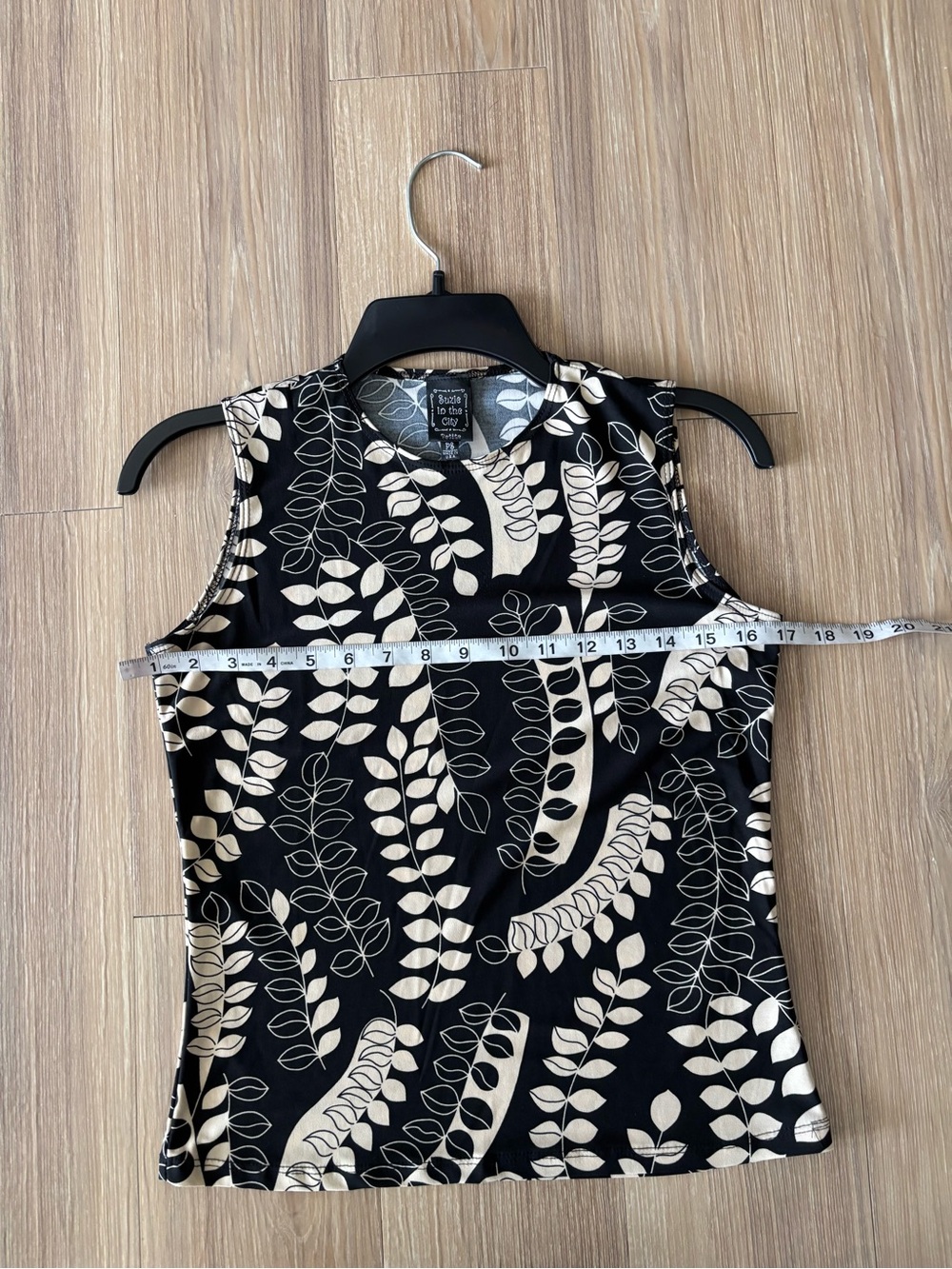VTG Suzie In The City Tank Shell Top Black Beige Leaf Womens PS 90s Boho Office - Picture 7 of 9